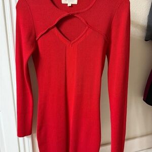 Red Ribbed Knit Dress